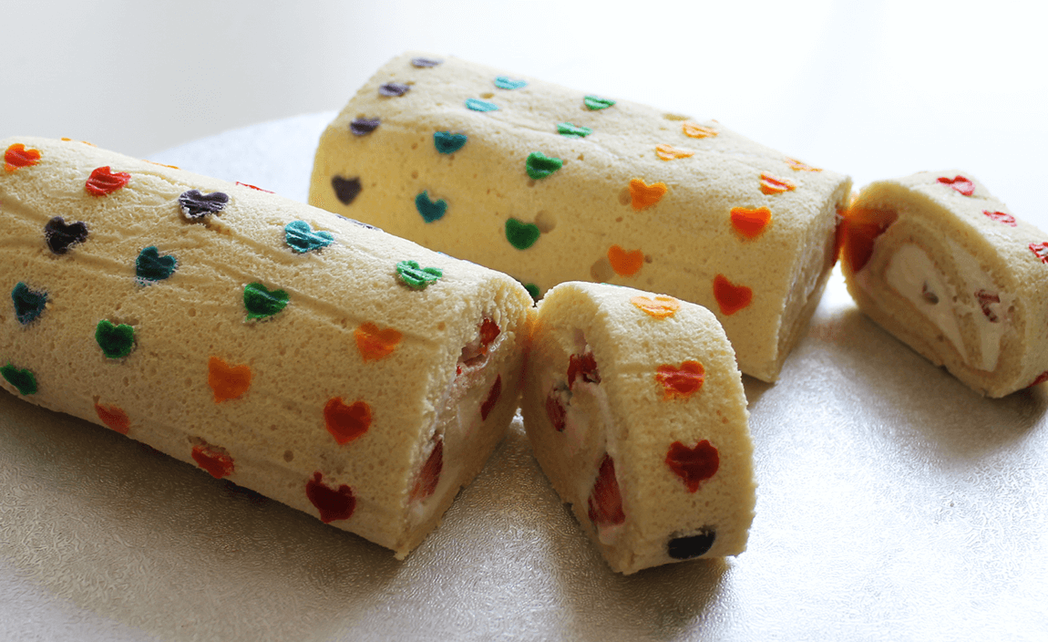 Rainbow Hearts Cake Roll