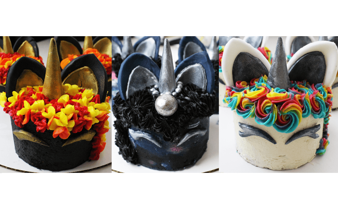 Mini Unicorn Cakes: Galaxy, Fire & Rainbow