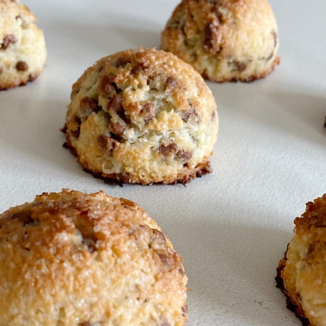 Chocolate Chip Kokosballen, Coconut cookie balls with chocolate chips!🥥 Find the recipe here: https://youtu.be/ez8X60bmfgc

#coconutcookies #recipe #baking #kokosballen #chocolatechip #coconutchocolatecookies